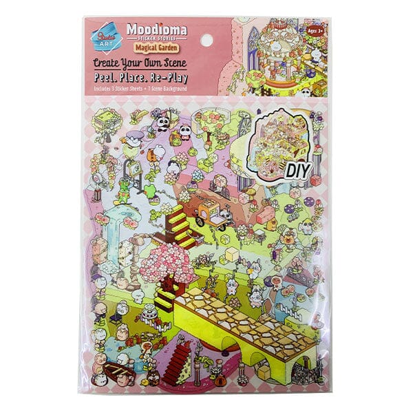 Studio Art Moodioma Kawaii Sticker Story Scene Kit (2 Sticker Sheets + Background Card) Multiple Styles Simple Studio Art 