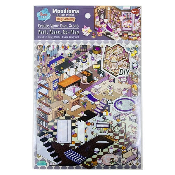 Studio Art Moodioma Kawaii Sticker Story Scene Kit (2 Sticker Sheets + Background Card) Multiple Styles Simple Studio Art 