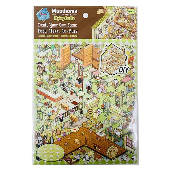Studio Art Moodioma Kawaii Sticker Story Scene Kit (2 Sticker Sheets + Background Card) Multiple Styles Simple Studio Art 
