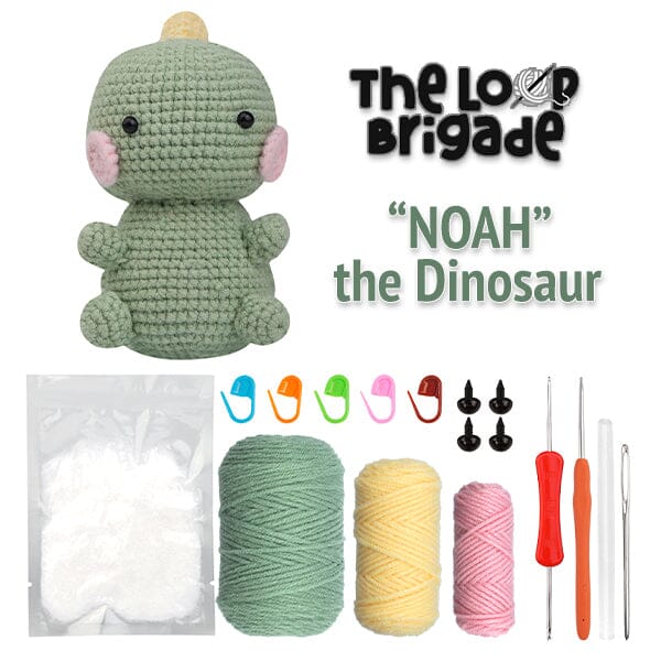 The LOOP Brigade: DIY Mini Crochet Plush Toy Complete Kit For Beginners (Multiple Characters) Preorder magazineracksdirect Noah the Dinosaur 