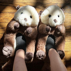 Plush Otter Slippers Unisex Rubber Sole Shoe (1 Pair) One-Size-Fits-Most Simple Exclusive 