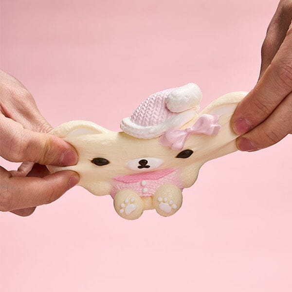 SqueezeSquad Taba Deluxe Premium Silicone Squishy Fidget Toy - Pink Hatted Bear Simple Exclusive 