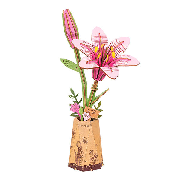 Rowood Pink Lily Flower Wooden Bloom Craft DIY Kit (73pc)