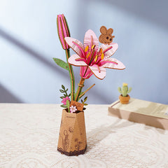 Rowood Pink Lily Flower Wooden Bloom Craft DIY Kit (73pc)