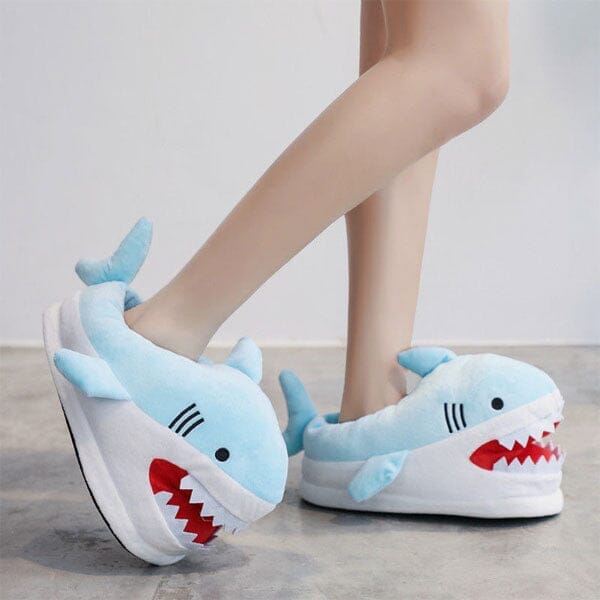 Cartoon Shark Blue Plush Slippers