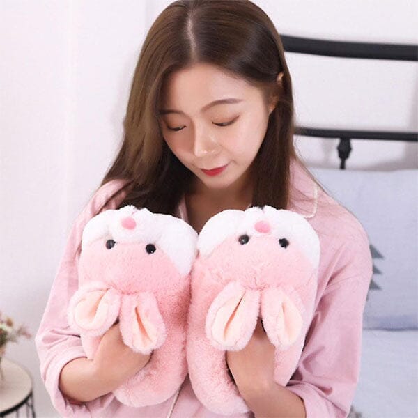 Fluffy Pink Bunny Plush Slippers | As Seen On Social Simple Showcase 