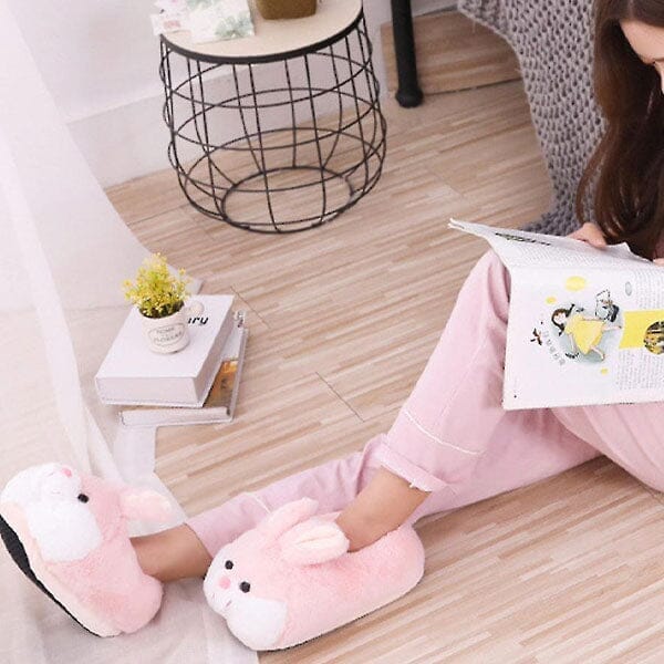 Fluffy Pink Bunny Plush Slippers | As Seen On Social Simple Showcase 