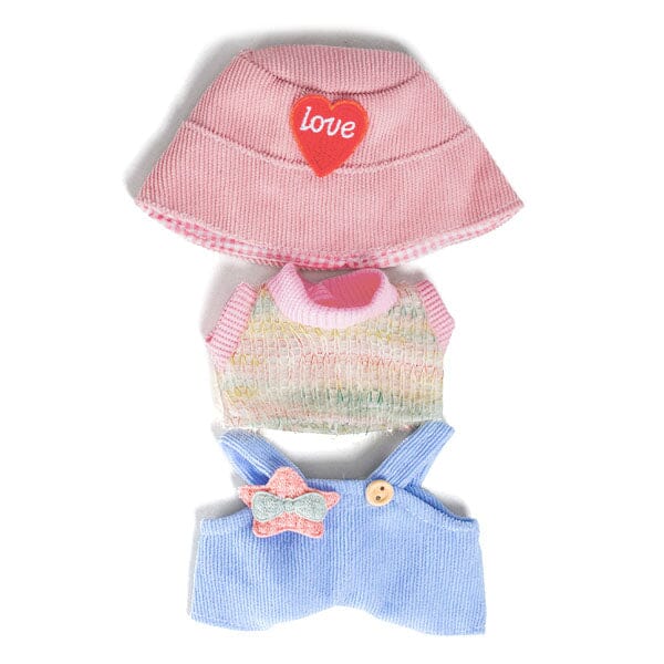 Outfit: Knit Blue & Pink Overalls & Hat for Dolls - Petite Threads Simple Exclusive 