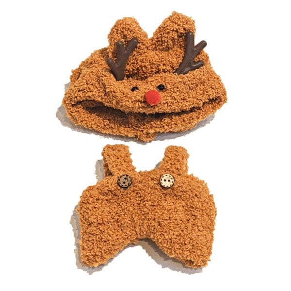 Outfit: Plush Reindeer Overalls & Matching Hat for Dolls - Petite Threads Simple Exclusive 