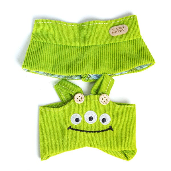 Outfit: Green Corduroy Monster Overalls & Matching Bucket Hat for Dolls - Petite Threads Simple Exclusive 