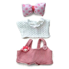 Outfit: Pink Corduroy Overalls & Lace Top w/ Matching Hair Bow for Dolls - Petite Threads Simple Exclusive 