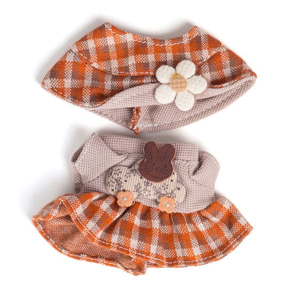 Outfit: Brown Plaid Skirt & Matching Hat w/ Grey Waffle Shirt for Dolls - Petite Threads Simple Exclusive 
