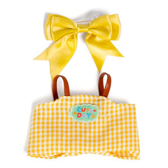 Outfit: Yellow Gingham Print Overalls & Bow for Dolls - Petite Threads Simple Exclusive 