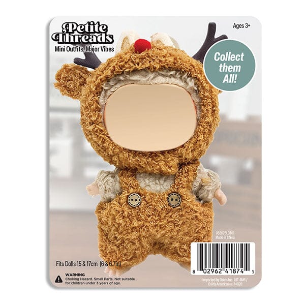 Outfit: Plush Reindeer Overalls & Matching Hat for Dolls - Petite Threads Simple Exclusive 