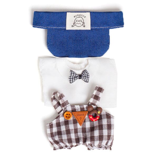 Outfit: Checkered Overalls & Matching Bowtie w/ Denim Visor for Dolls - Petite Threads Simple Exclusive 