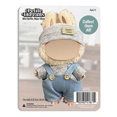 Outfit: Blue Denim Overalls & Knit Grey Top w/ Matching Headband for Dolls - Petite Threads Simple Exclusive 