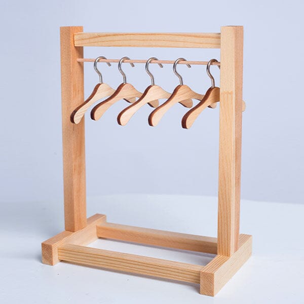 Wooden Clothing Rack For Dolls (Includes 5 Hangers) - Petite Threads Simple Exclusive 