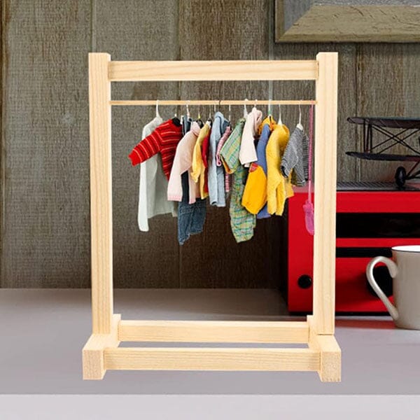 Wooden Clothing Rack For Dolls (Includes 5 Hangers) - Petite Threads Simple Exclusive 