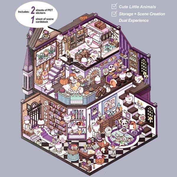 Studio Art Moodioma Kawaii Sticker Story Scene Kit (2 Sticker Sheets + Background Card) Multiple Styles Simple Studio Art Magic Academy (396 Stickers) 