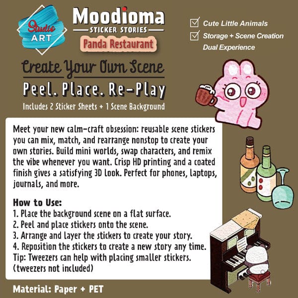 Studio Art Moodioma Kawaii Sticker Story Scene Kit - Panda Restaurant (96 Stickers) Simple Studio Art 