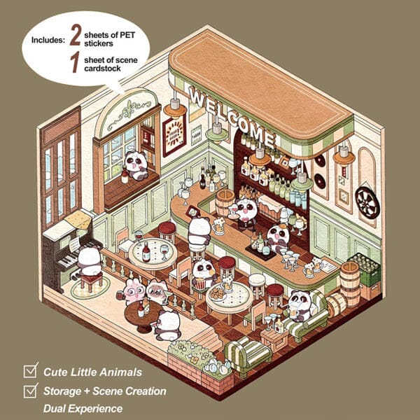 Studio Art Moodioma Kawaii Sticker Story Scene Kit - Panda Restaurant (96 Stickers) Simple Studio Art 
