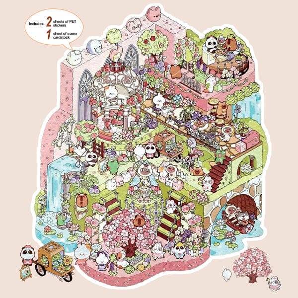 Studio Art Moodioma Kawaii Sticker Story Scene Kit (2 Sticker Sheets + Background Card) Multiple Styles Simple Studio Art Magical Garden (259 Stickers) 