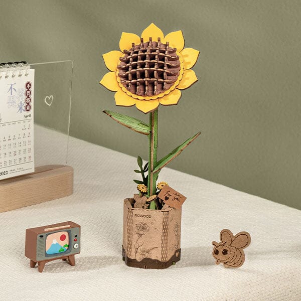 Rowood Sunflower Wooden Bloom Craft DIY Kit (86pc) Simple Rolife 