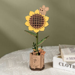 Rowood Sunflower Wooden Bloom Craft DIY Kit (86pc) Simple Rolife 