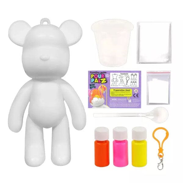 Pour Palz DIY Teddy Bear Keychain Paint Pour Kit (Color Ships Assorted) Simple Pour Palz 