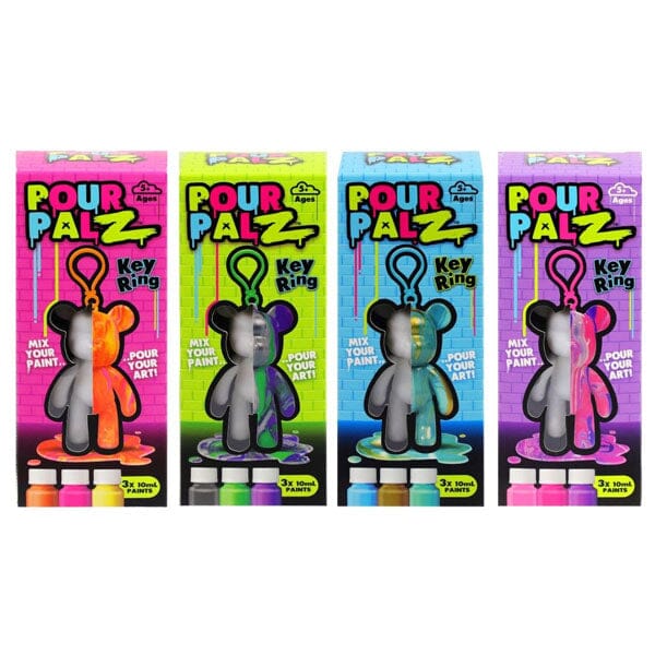 Pour Palz DIY Teddy Bear Keychain Paint Pour Kit (Color Ships Assorted) Simple Pour Palz 
