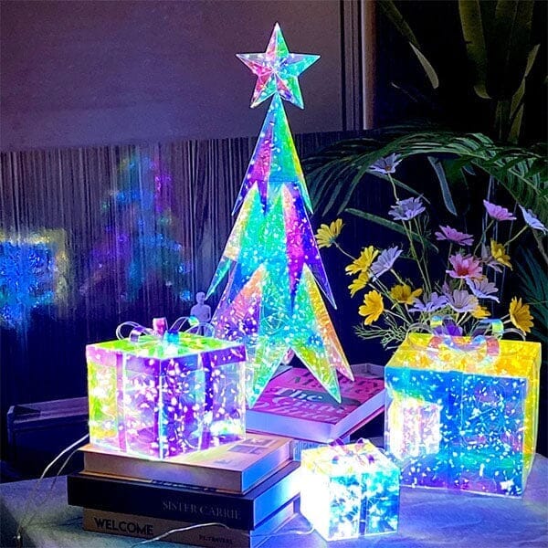 LitLuster Geometric LED Multi-Color Holographic Ornament | Christmas Tree Simple Showcase 