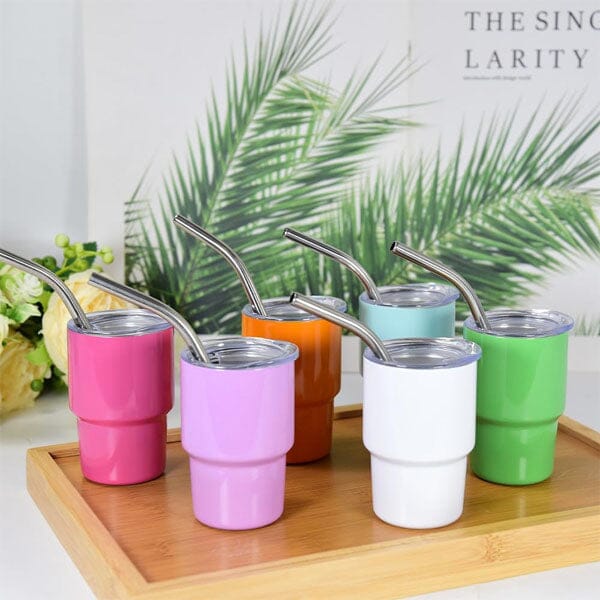 HydriEase Mini 3oz Vacuum Insulated Tumbler Shot Glass Cups With Straws (4pk) Preorder magazineracksdirect 