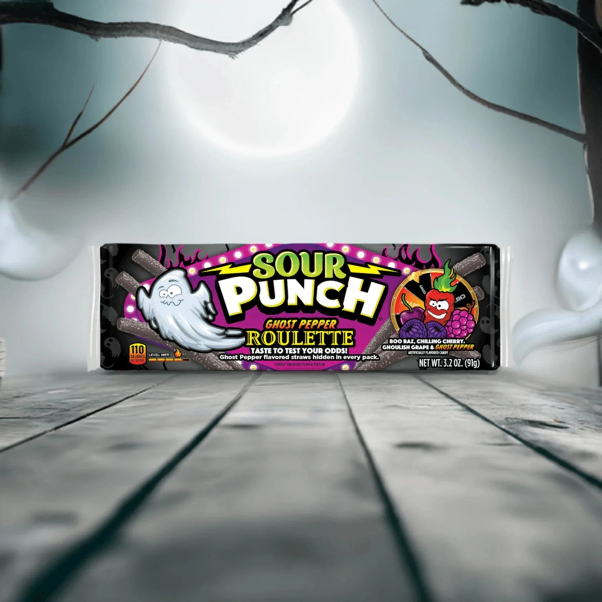 Sour Punch Ghost Pepper Roulette Straws 3.2oz Tray Simple Raindrops 