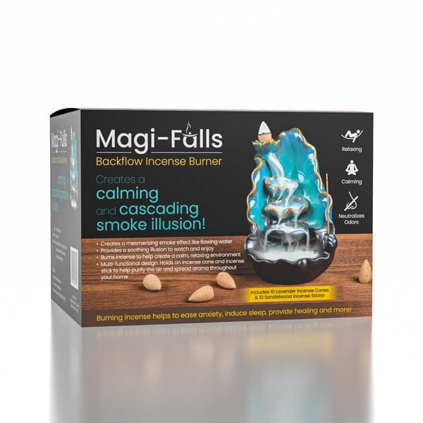 Magi-Falls Ceramic Backflow Incense Smoke Waterfall | Includes 20 Incense Cones & Sticks! Simple Showcase 