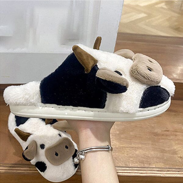 Cartoon Cow Plush Slippers | As Seen On • Showcase