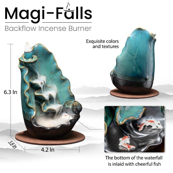 Magi-Falls Ceramic Backflow Incense Smoke Waterfall | Includes 20 Incense Cones & Sticks! Simple Showcase 